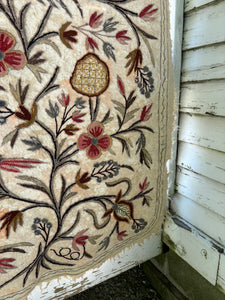 Antique Embroidered Kashmir Cotton Rug With Birds | Folk Art | Ornate