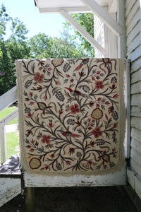 Antique Embroidered Kashmir Cotton Rug With Birds | Folk Art | Ornate