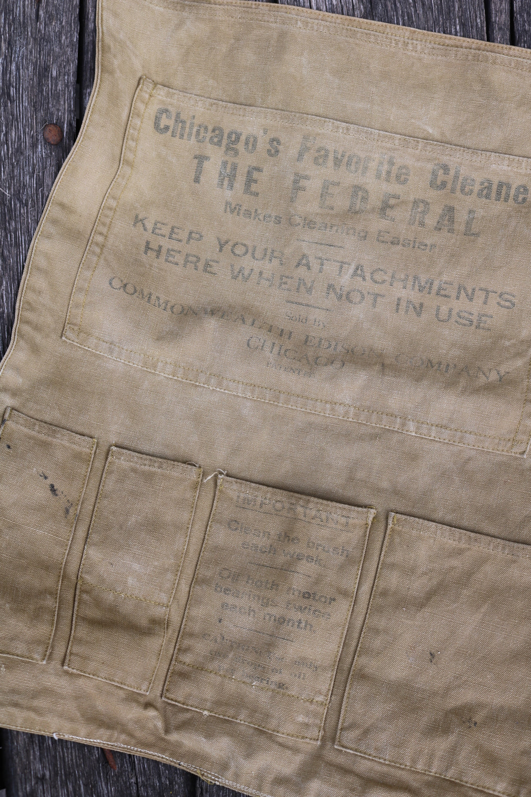 Vintage CHICAGO advertising cleaning attachments canvas bag