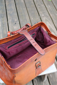 1960s leather doctor bag medical brown bag