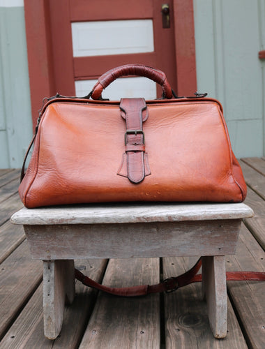 1960s leather doctor bag medical brown bag